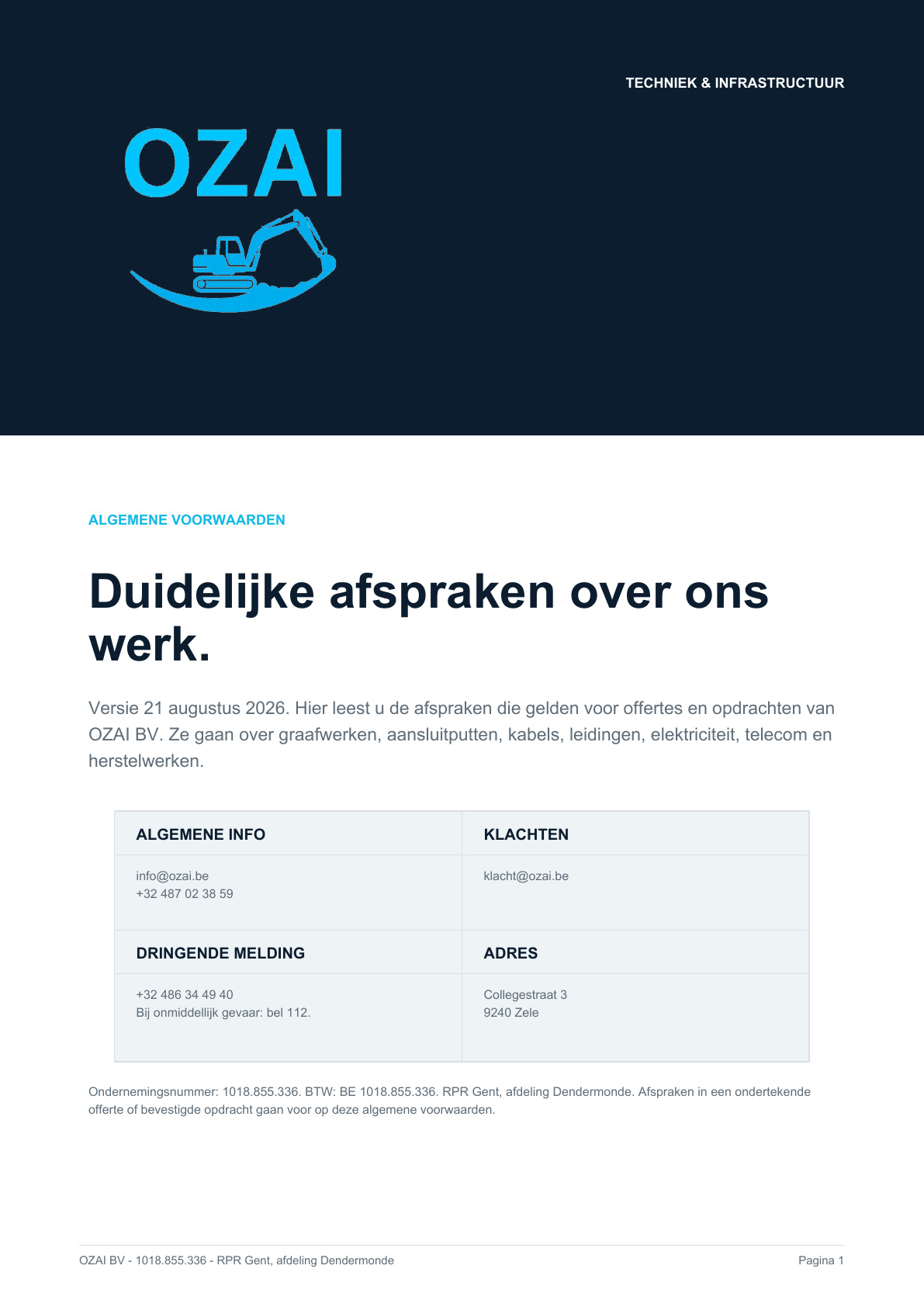 Algemene voorwaarden OZAI, pagina 1