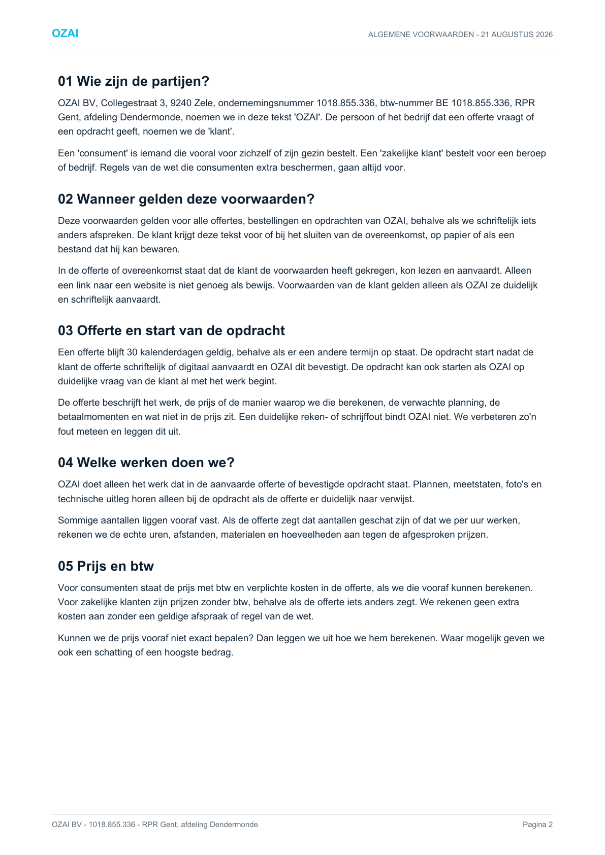 Algemene voorwaarden OZAI, pagina 2